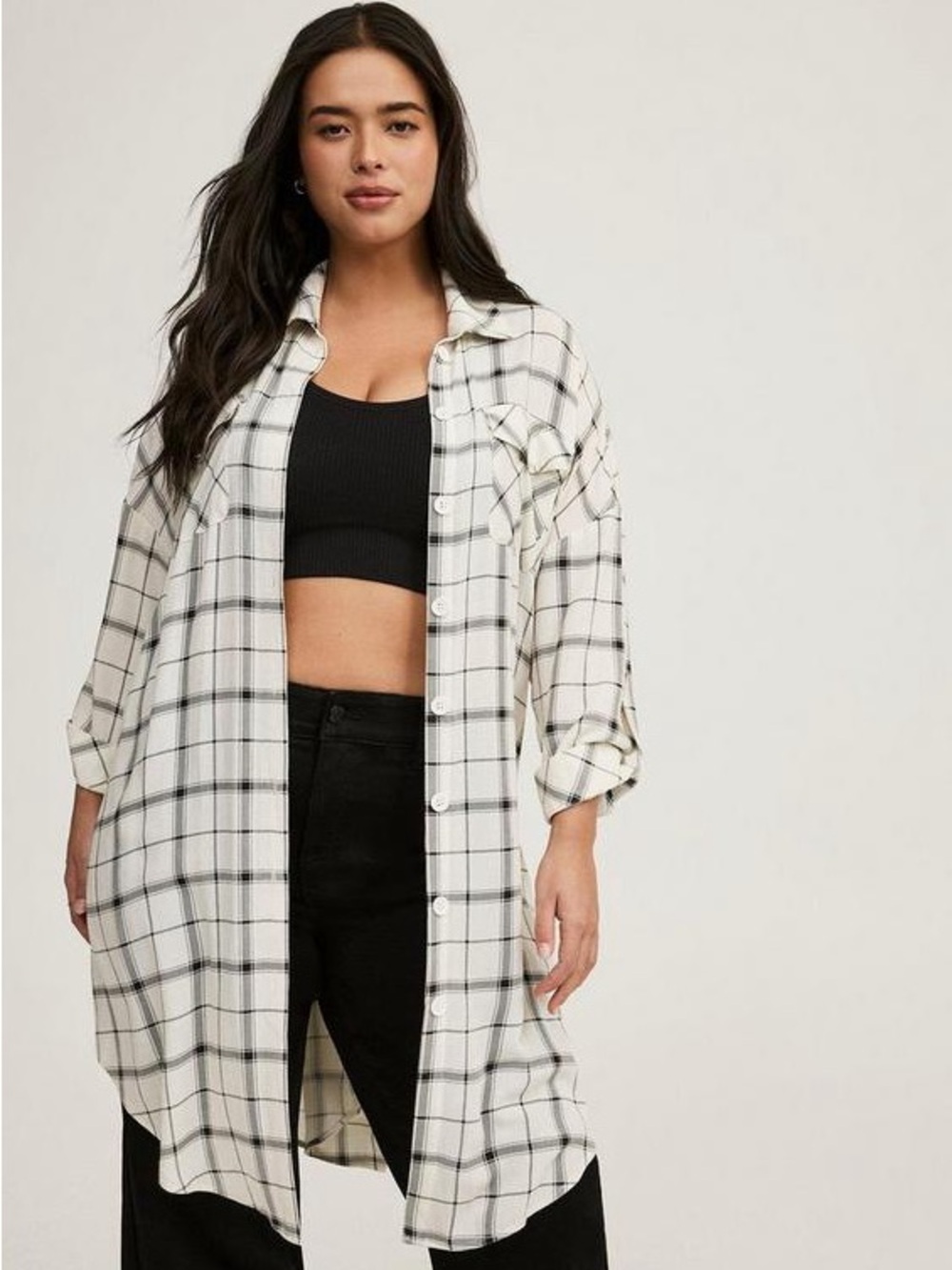 NWOT torrid Cream Plaid Button-Front Shirt Dress size 3